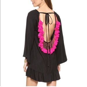 Sundress NWOT womans boho Black Dress with pink Tassel Detail size S